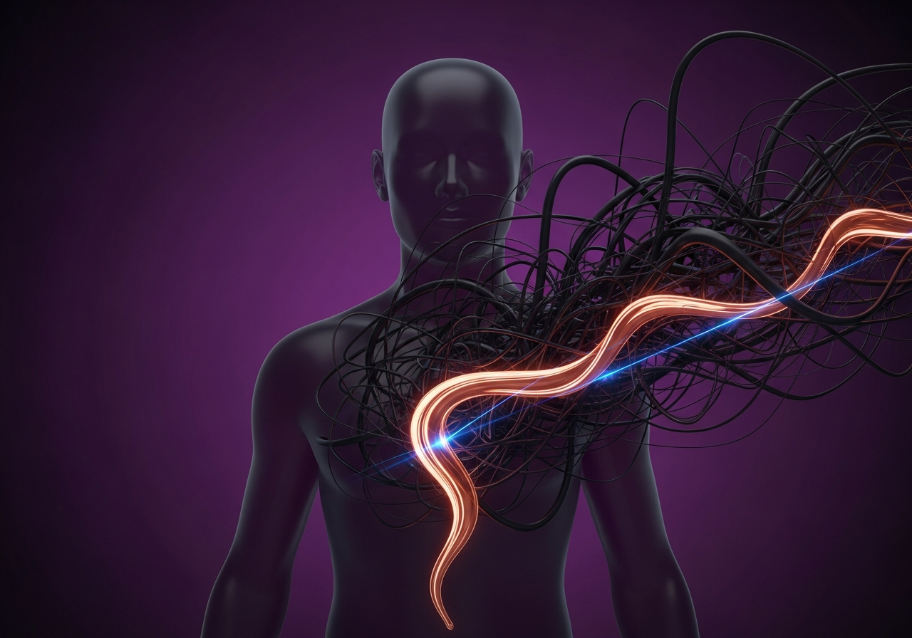 Abstrakcyjna ilustracja przedstawiająca wewnętrzny spokój pokonujący chaos, co wyjaśnia, dlaczego energia siada gdy jest dobrze, jako echo przeszłych wzorców.