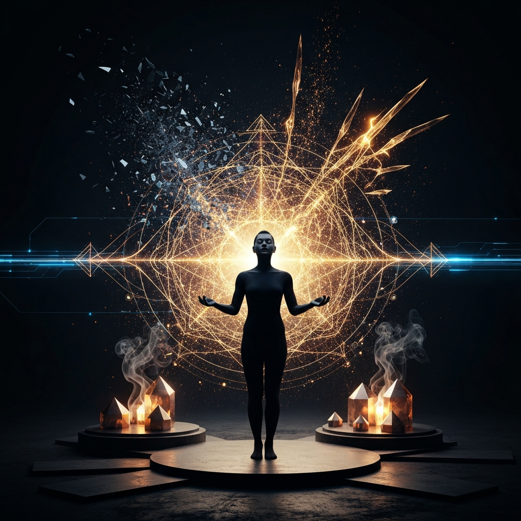 Grafika przedstawiająca labirynt z wykresów giełdowych, ilustrująca poczucie uwięzienia i dysonansu w systemie korporacyjnym.