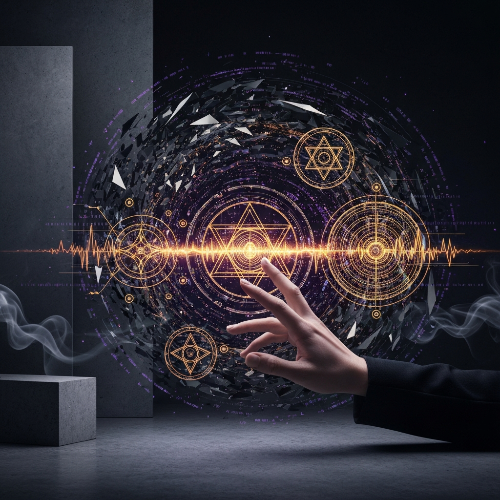 Grafika przedstawiająca labirynt z wykresów giełdowych, ilustrująca poczucie uwięzienia i dysonansu w systemie korporacyjnym.