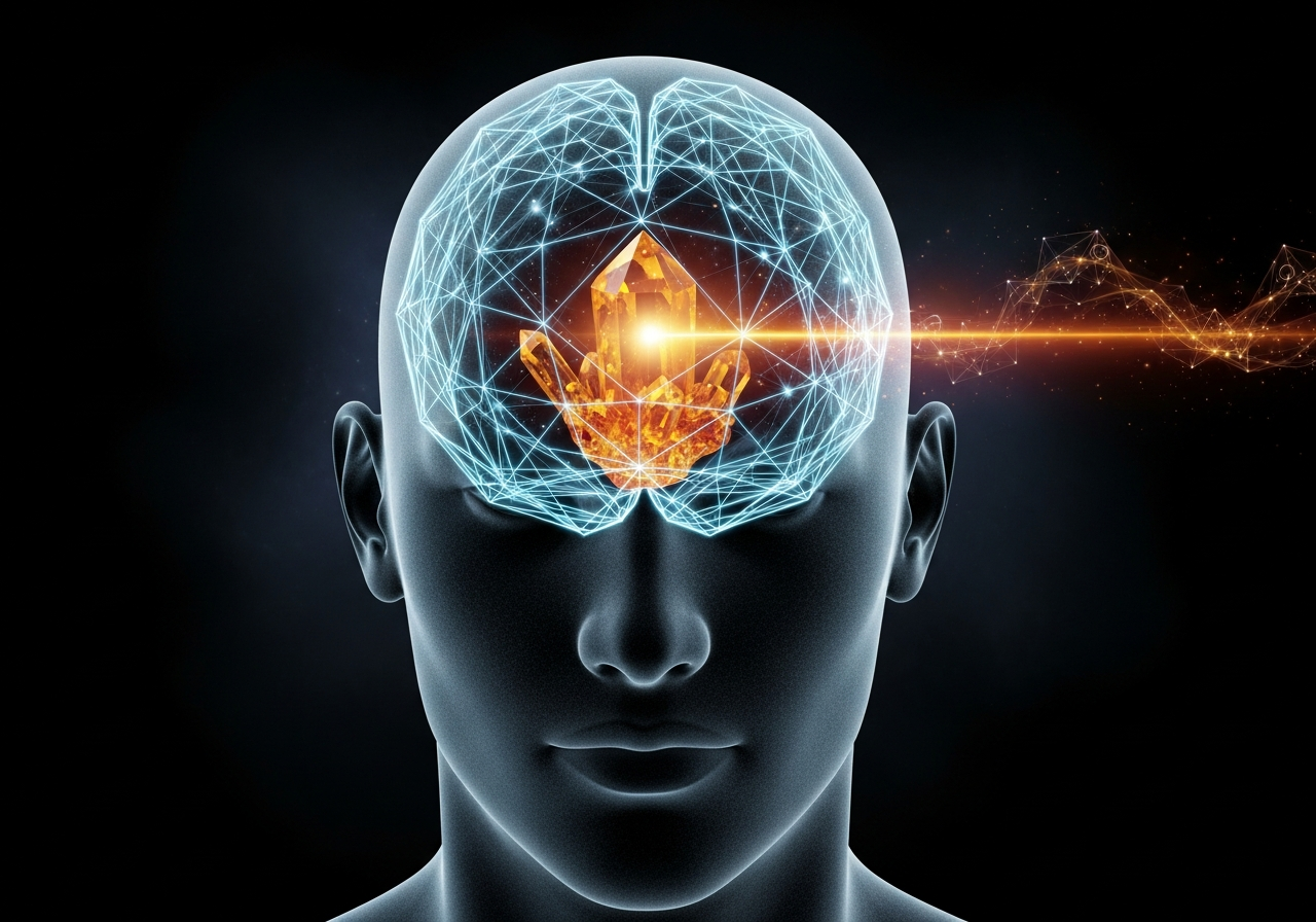 Abstrakcyjna wizualizacja pytania 'Dla kogo to normalne?', gdzie złota linia energii omija logiczny opór mózgu, instalując nową możliwość.