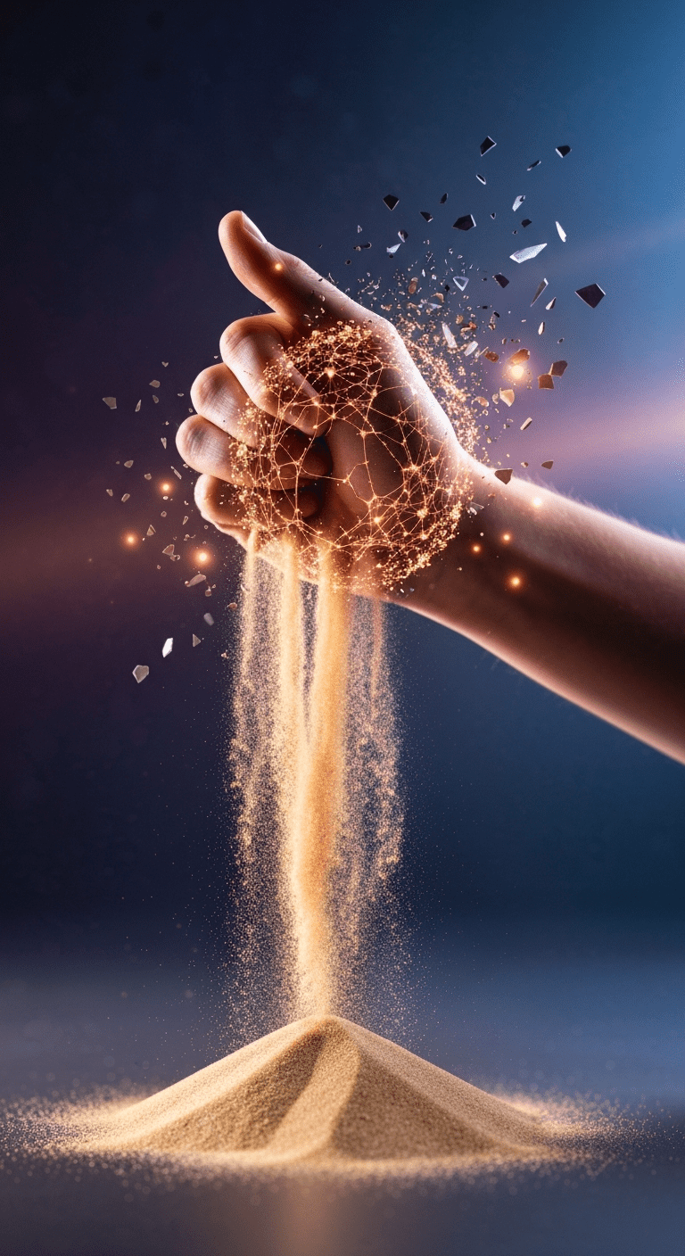 Wykres zasobów i energii, który powoli spada, symbolizując ukrytą erozję projektu.